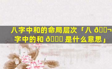 八字中和的命局层次「八 🐬 字中的和 🐋 是什么意思」